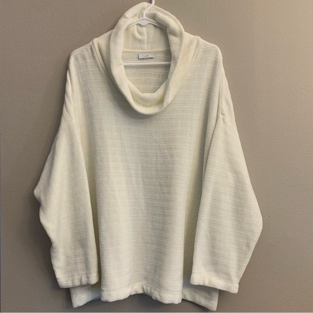 J Jill Turtleneck Sweater Womens Ivory Cream Cowl Neck Ribbed Soft Chenille